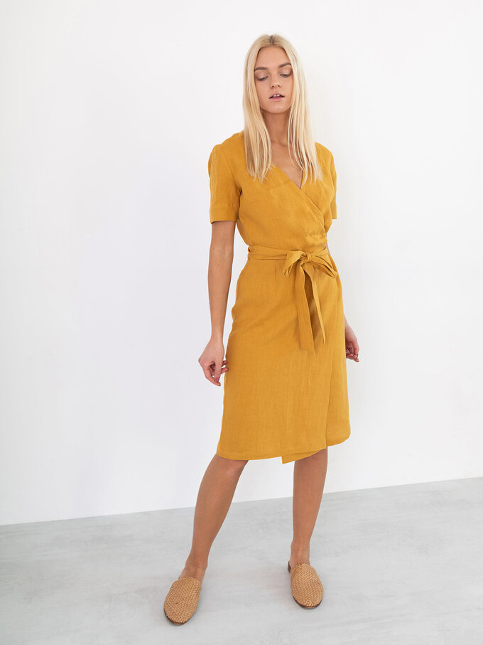 Image 1 of BRIGITTE Linen Wrap Dress in Mustard from Love and Confuse