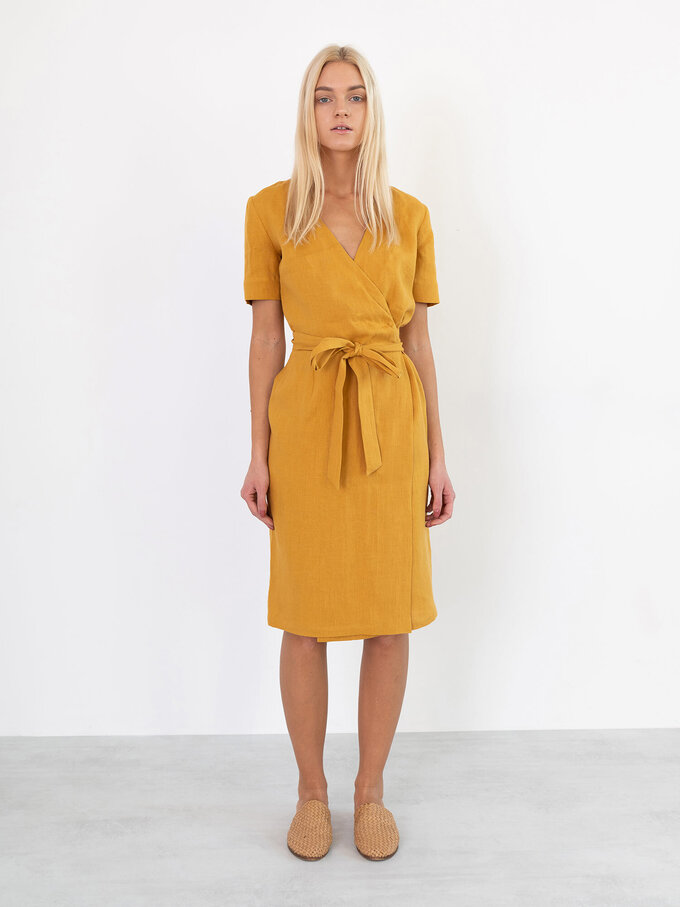 Image 2 of BRIGITTE Linen Wrap Dress in Mustard from Love and Confuse