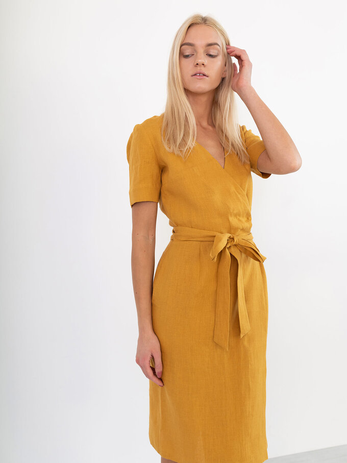 Image 3 of BRIGITTE Linen Wrap Dress in Mustard from Love and Confuse