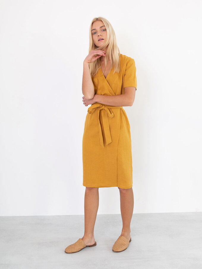 Image 4 of BRIGITTE Linen Wrap Dress in Mustard from Love and Confuse