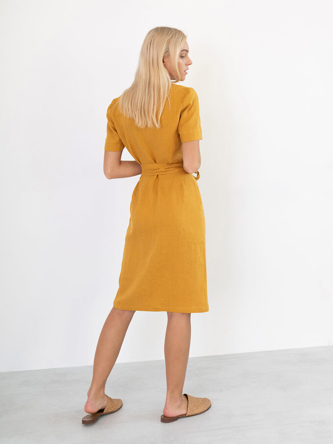 Image 5 of BRIGITTE Linen Wrap Dress in Mustard from Love and Confuse