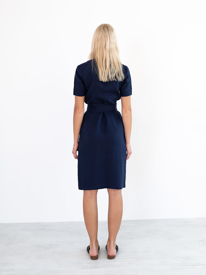 Image 6 of BRIGITTE Linen Wrap Dress in Navy Blue from Love and Confuse