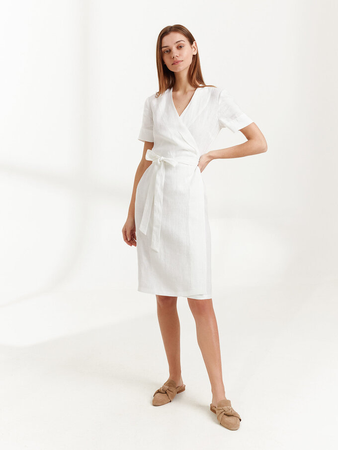 Image 1 of BRIGITTE Linen Wrap Dress in White from Love and Confuse