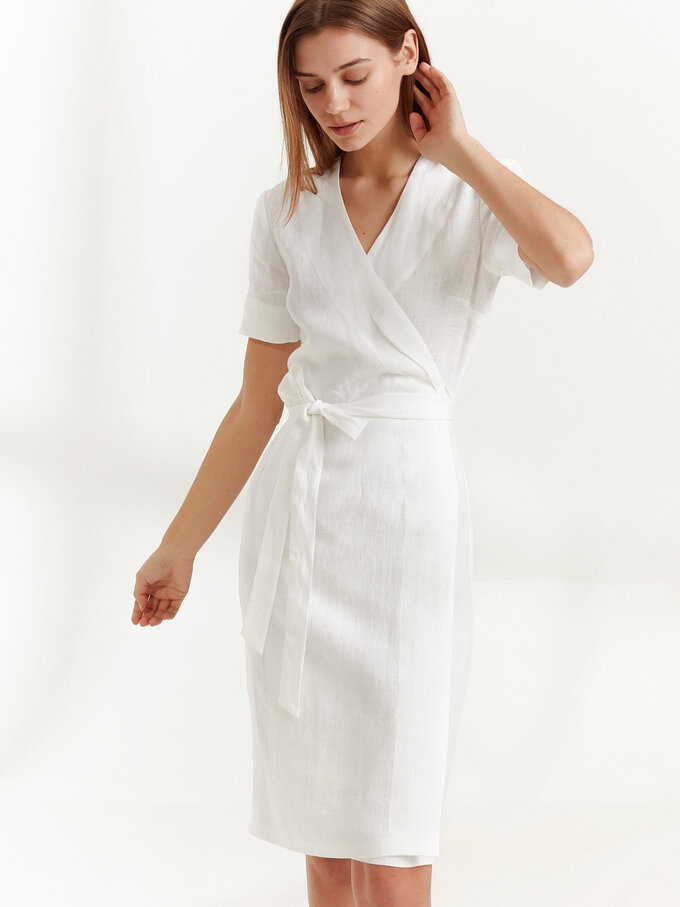 Image 3 of BRIGITTE Linen Wrap Dress in White from Love and Confuse