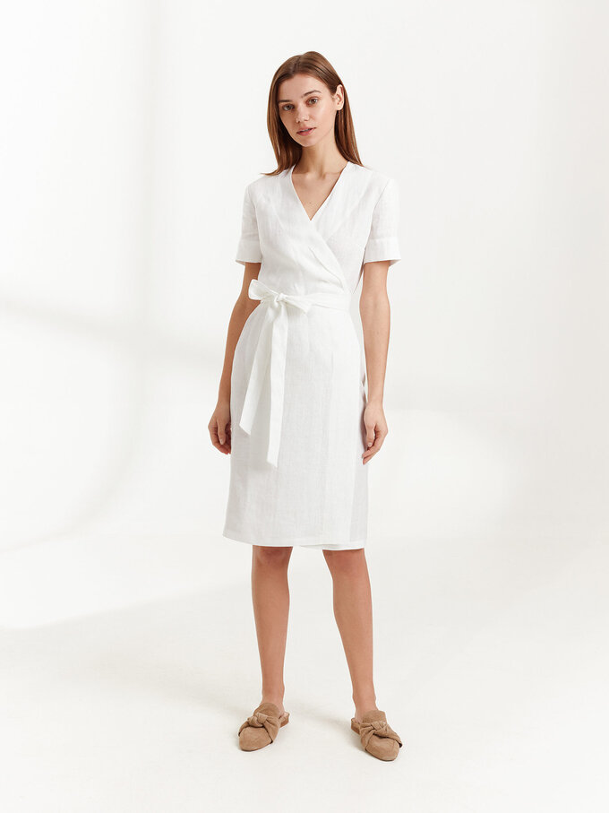 Image 4 of BRIGITTE Linen Wrap Dress in White from Love and Confuse