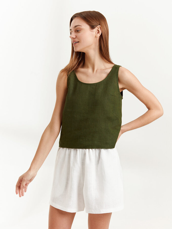 Image 1 of CALI Linen Tank Top in Forest Green from Love and Confuse