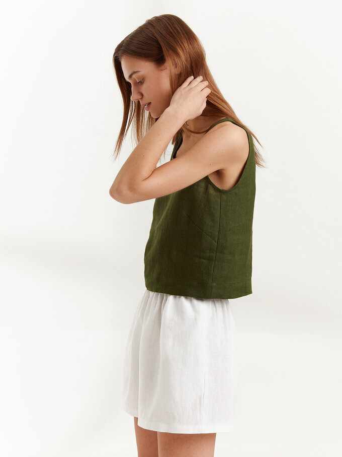 Image 2 of CALI Linen Tank Top in Forest Green from Love and Confuse