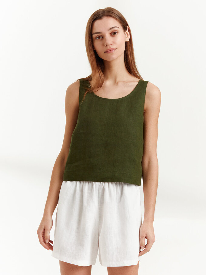 Image 3 of CALI Linen Tank Top in Forest Green from Love and Confuse