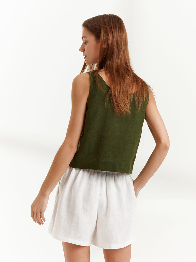 Image 5 of CALI Linen Tank Top in Forest Green from Love and Confuse