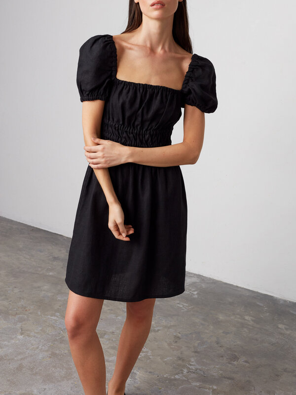 Image 1 of CIELLE Puff Sleeve Linen Summer Dress in Black from Love and Confuse