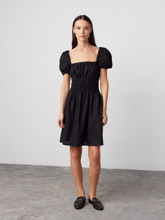 Image 2 of CIELLE Puff Sleeve Linen Summer Dress in Black from Love and Confuse