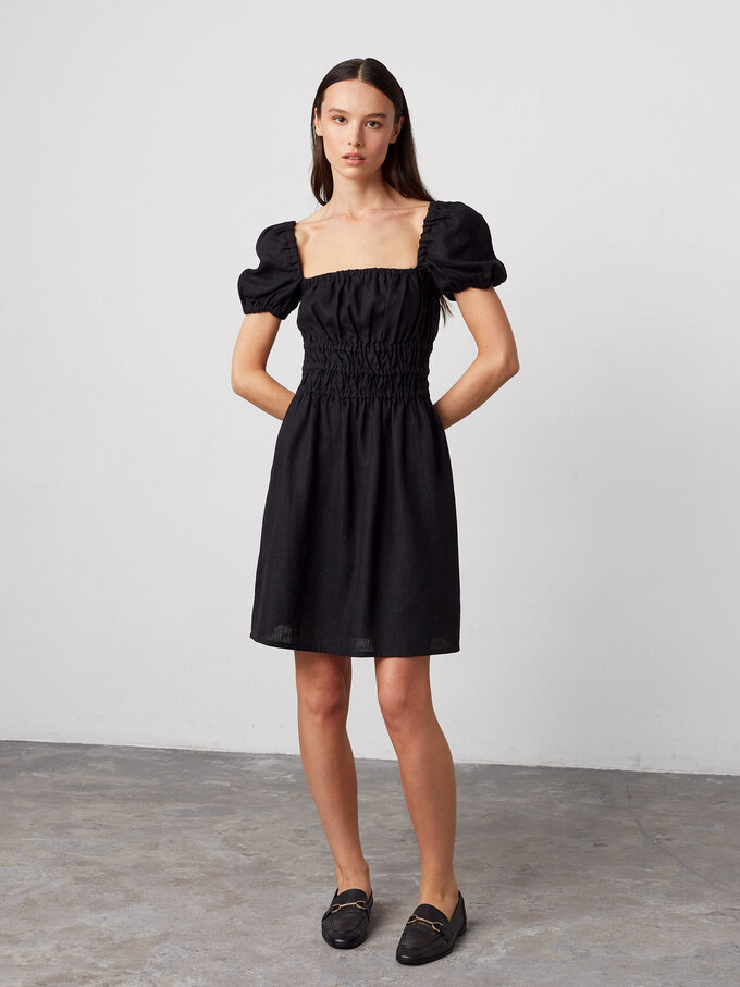 Image 4 of CIELLE Puff Sleeve Linen Summer Dress in Black from Love and Confuse