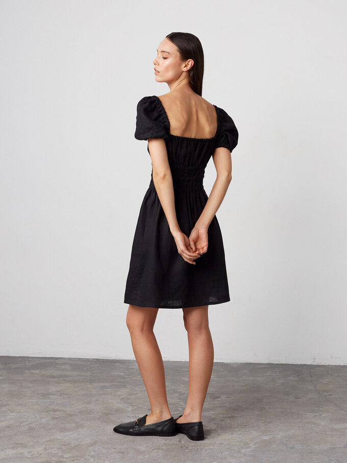 Image 5 of CIELLE Puff Sleeve Linen Summer Dress in Black from Love and Confuse