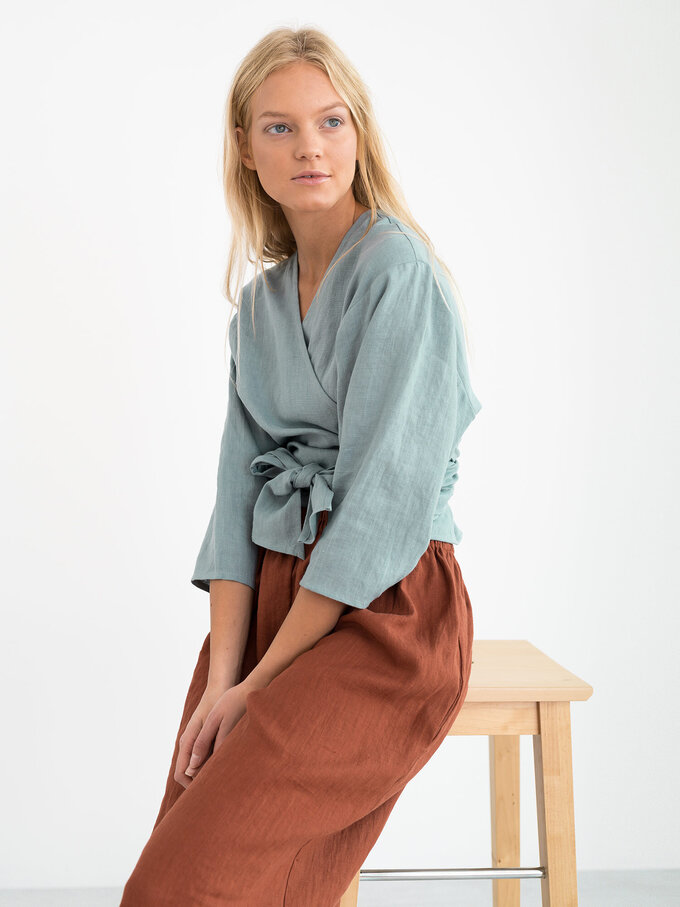 Image 5 of CLAIRE Linen Wrap Top in Dark Turquoise from Love and Confuse