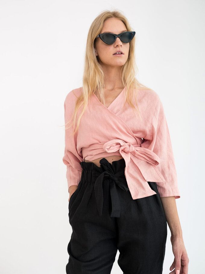 Image 1 of CLAIRE Linen Wrap Top in Pink Spanish from Love and Confuse