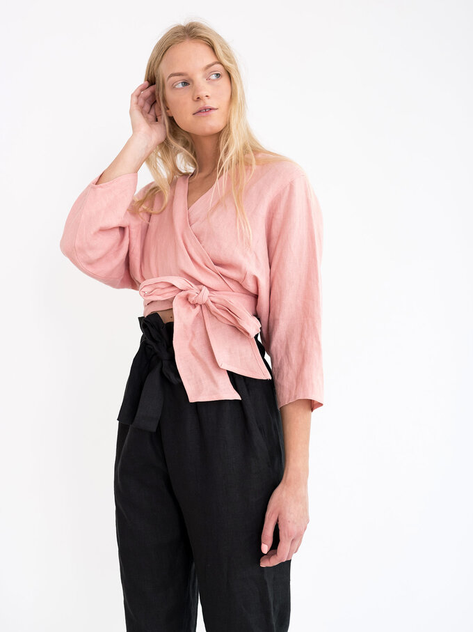 Image 3 of CLAIRE Linen Wrap Top in Pink Spanish from Love and Confuse