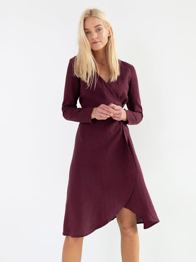 Image 1 of CLAUDIA Linen Wrap Dress in Eggplant from Love and Confuse