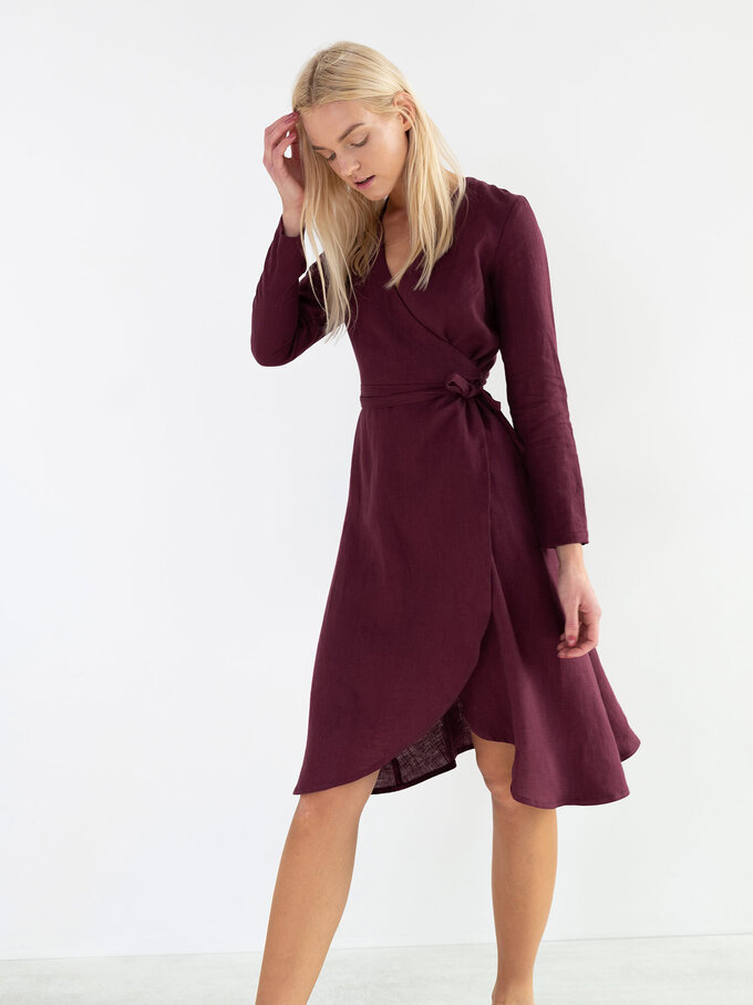 Image 4 of CLAUDIA Linen Wrap Dress in Eggplant from Love and Confuse