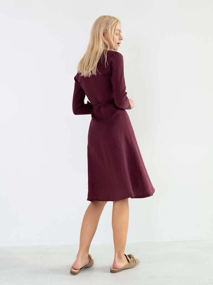 Image 5 of CLAUDIA Linen Wrap Dress in Eggplant from Love and Confuse