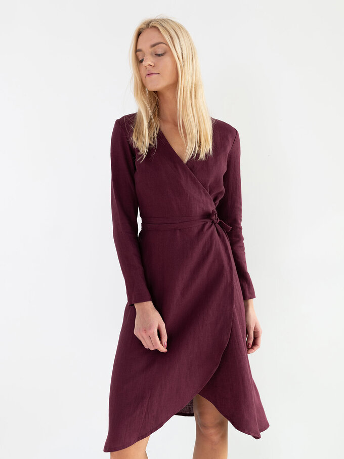 Image 6 of CLAUDIA Linen Wrap Dress in Eggplant from Love and Confuse