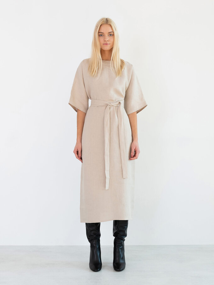 Image 2 of CLEMENTINE Linen Midi Dress in Beige from Love and Confuse