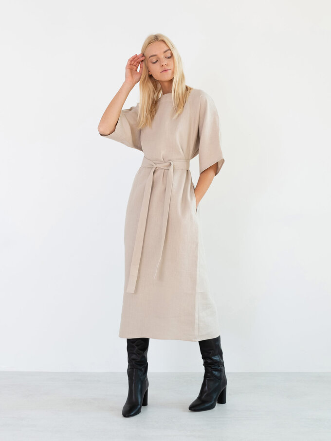 Image 3 of CLEMENTINE Linen Midi Dress in Beige from Love and Confuse