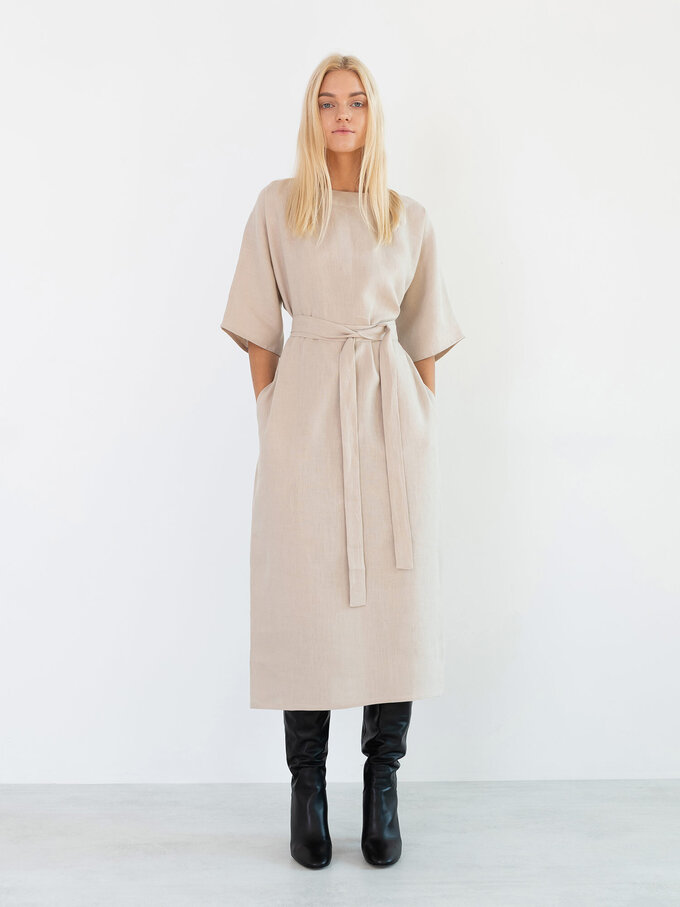 Image 5 of CLEMENTINE Linen Midi Dress in Beige from Love and Confuse