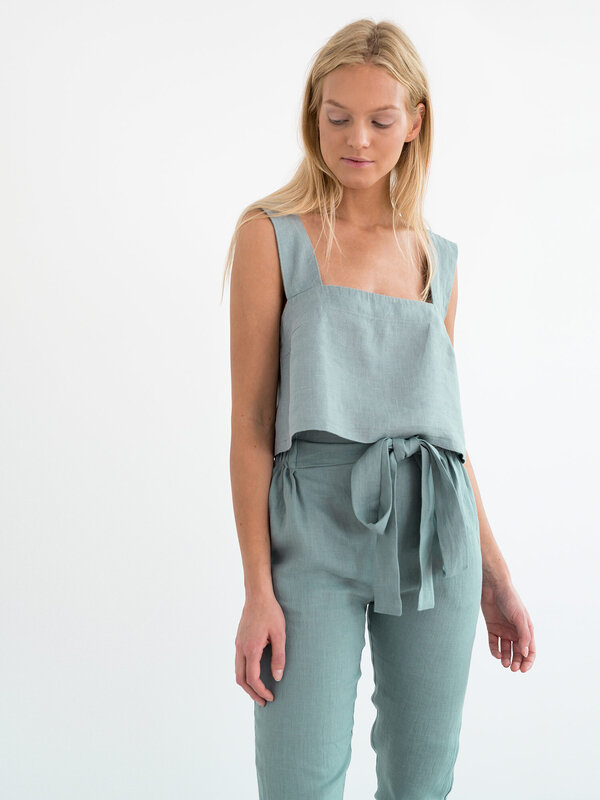 Image 1 of DAHLIA Wide Strap Linen Top in Dark Turquoise from Love and Confuse