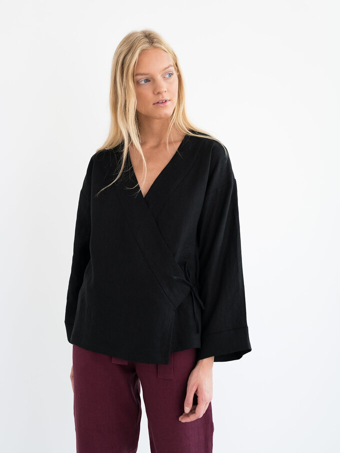 Image 1 of DELILAH Linen Kimono Jacket in Black from Love and Confuse