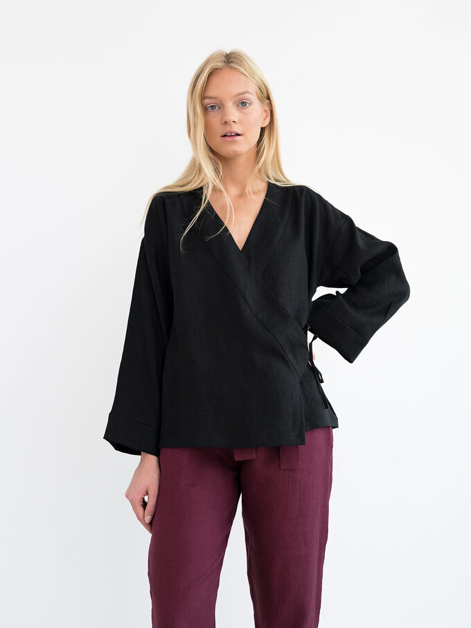 Image 3 of DELILAH Linen Kimono Jacket in Black from Love and Confuse