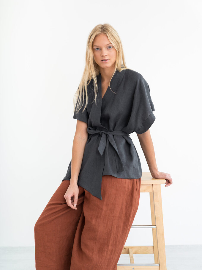 Image 2 of ELI Linen Kimono Top in Dark Grey from Love and Confuse