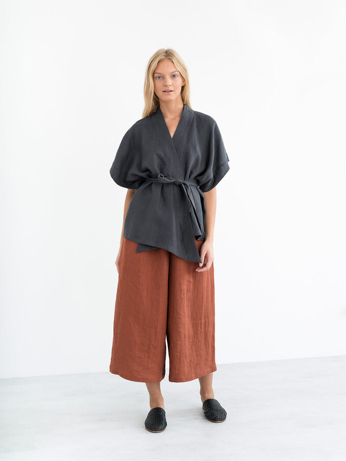 Image 4 of ELI Linen Kimono Top in Dark Grey from Love and Confuse