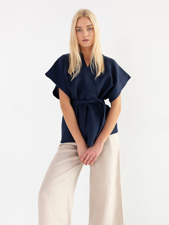 Image 1 of ELI Linen Kimono Top in Navy Blue from Love and Confuse