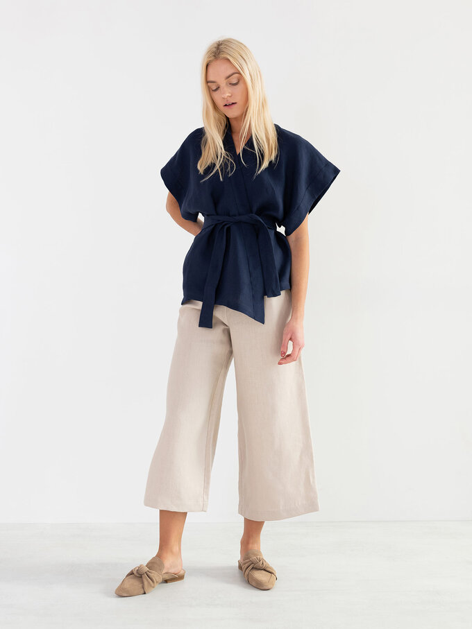 Image 2 of ELI Linen Kimono Top in Navy Blue from Love and Confuse