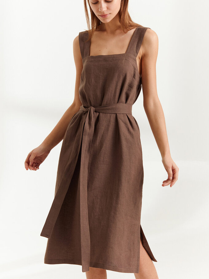 Image 2 of ELLIDY Wide Strap Linen Dress in Cocoa from Love and Confuse