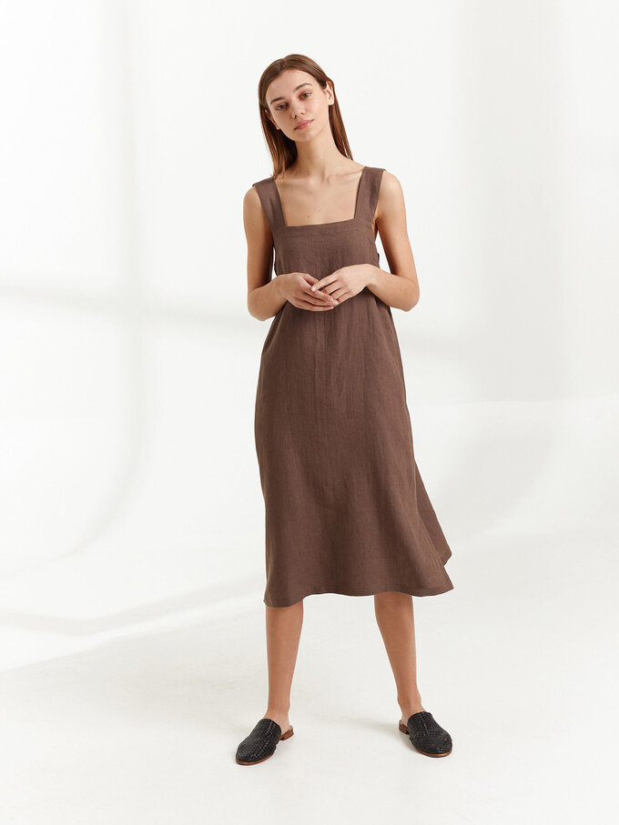 Image 4 of ELLIDY Wide Strap Linen Dress in Cocoa from Love and Confuse