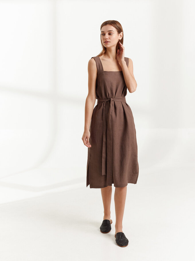 Image 5 of ELLIDY Wide Strap Linen Dress in Cocoa from Love and Confuse