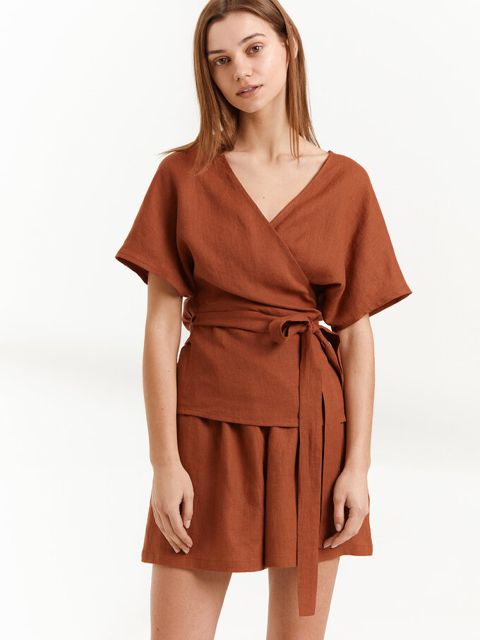 Image 1 of EVIE Linen Wrap Top in Rust from Love and Confuse