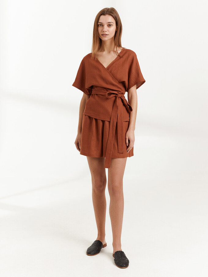 Image 2 of EVIE Linen Wrap Top in Rust from Love and Confuse