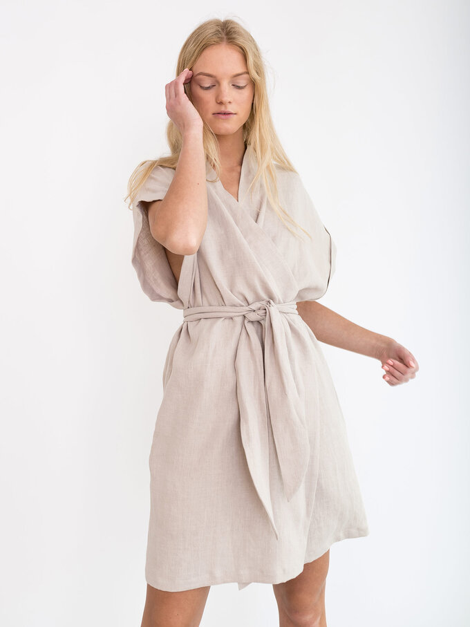 Image 1 of FAITH Linen Wrap Dress in Beige from Love and Confuse