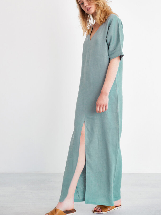 Image 2 of FLORENCE Linen Maxi Dress in Dark Turquoise from Love and Confuse