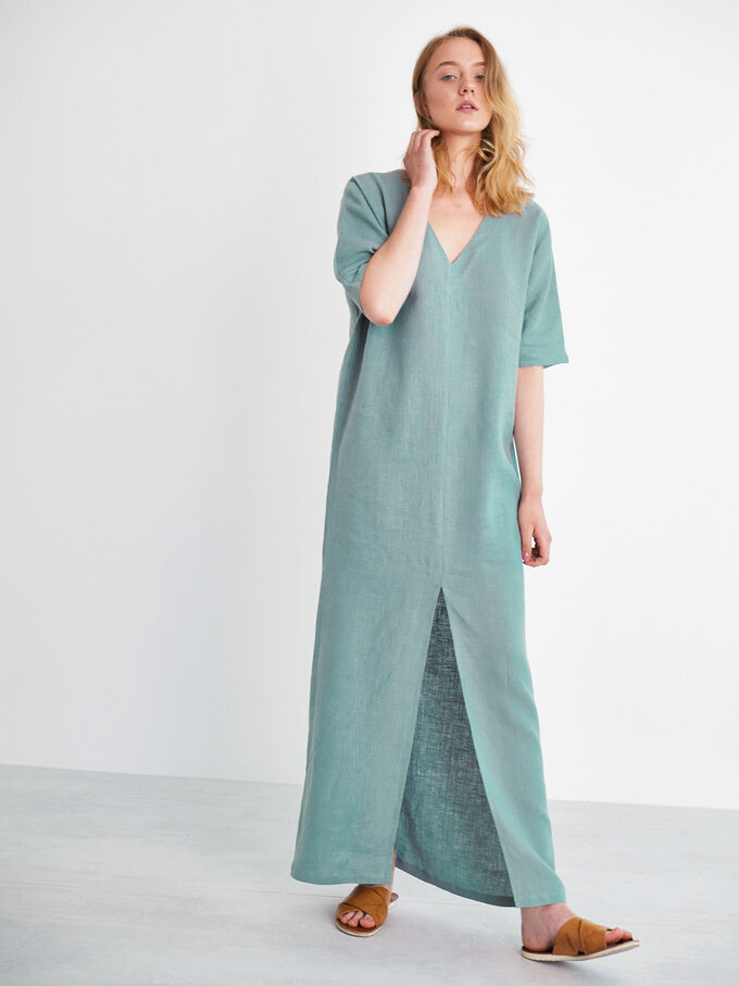 Image 3 of FLORENCE Linen Maxi Dress in Dark Turquoise from Love and Confuse