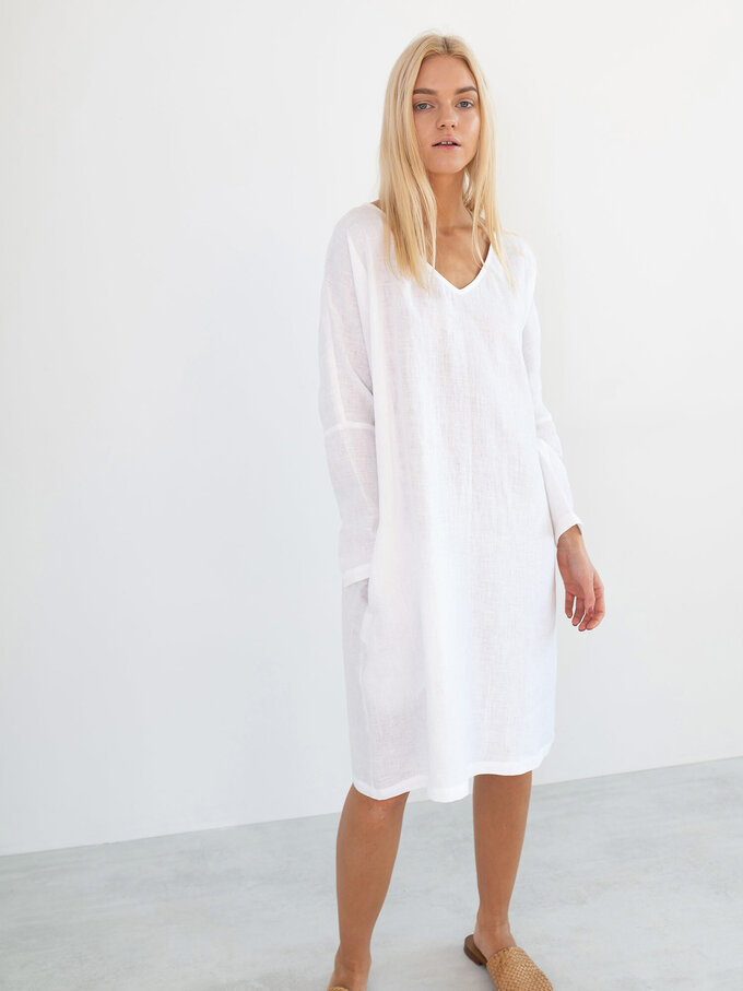 Image 1 of FRIDA Long Sleeve Linen Dress in White from Love and Confuse