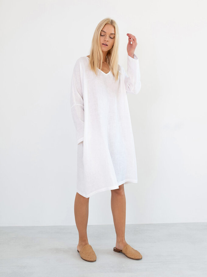 Image 2 of FRIDA Long Sleeve Linen Dress in White from Love and Confuse