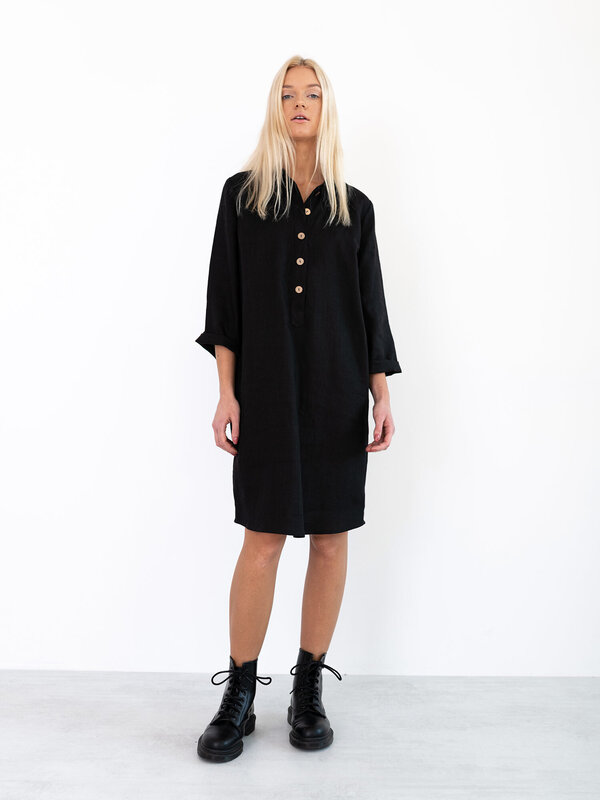 Image 1 of GIANNA Linen Shirt Dress in Black from Love and Confuse