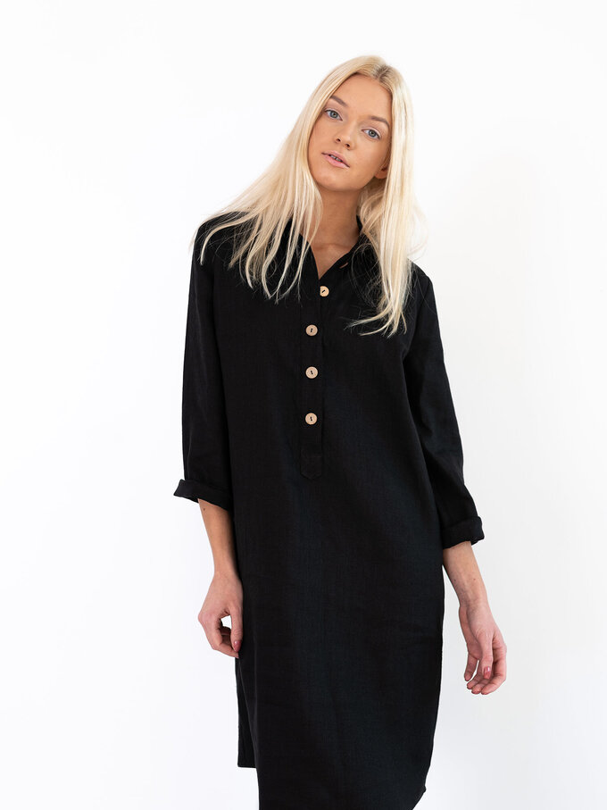 Image 2 of GIANNA Linen Shirt Dress in Black from Love and Confuse