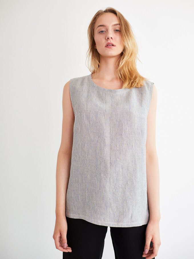 Image 2 of HARPER Linen Tank Top in Stripe from Love and Confuse