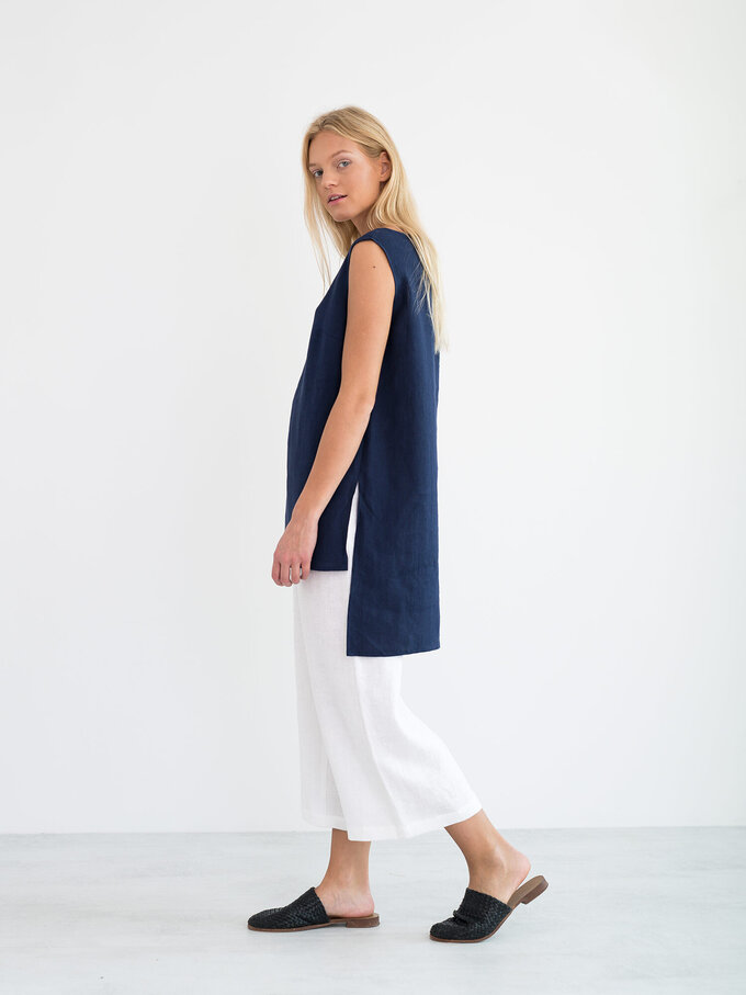 Image 1 of HEATHER Linen Tunic Top in Navy Blue from Love and Confuse