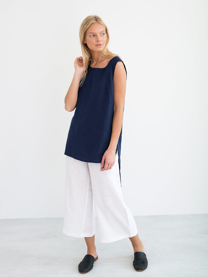 Image 2 of HEATHER Linen Tunic Top in Navy Blue from Love and Confuse