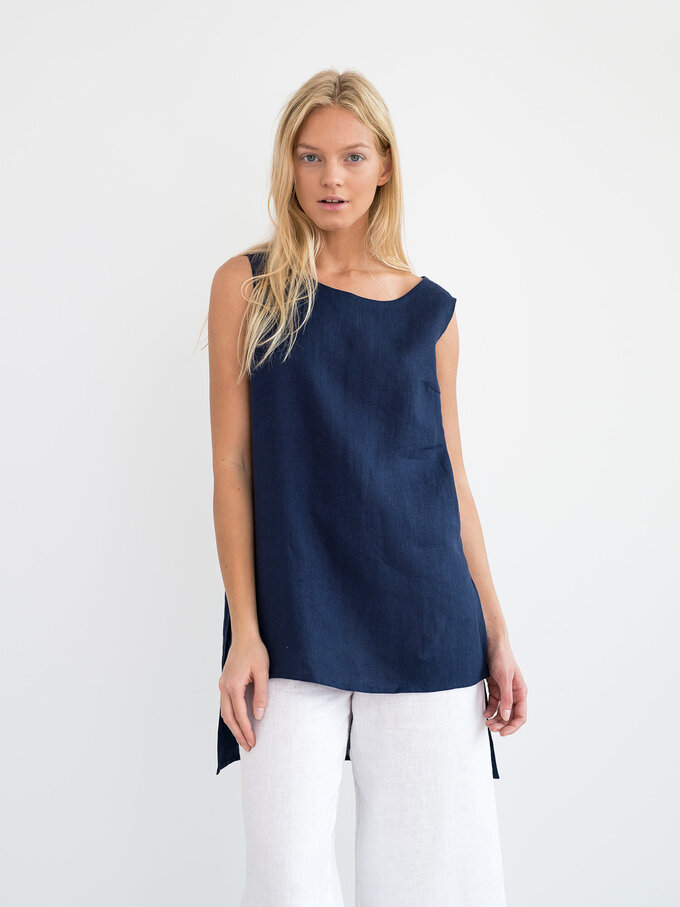 Image 3 of HEATHER Linen Tunic Top in Navy Blue from Love and Confuse